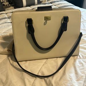 J Crew Ivory & Black Leather Edie Attaché Tote Two Tone Handbag & Dustbag NWT